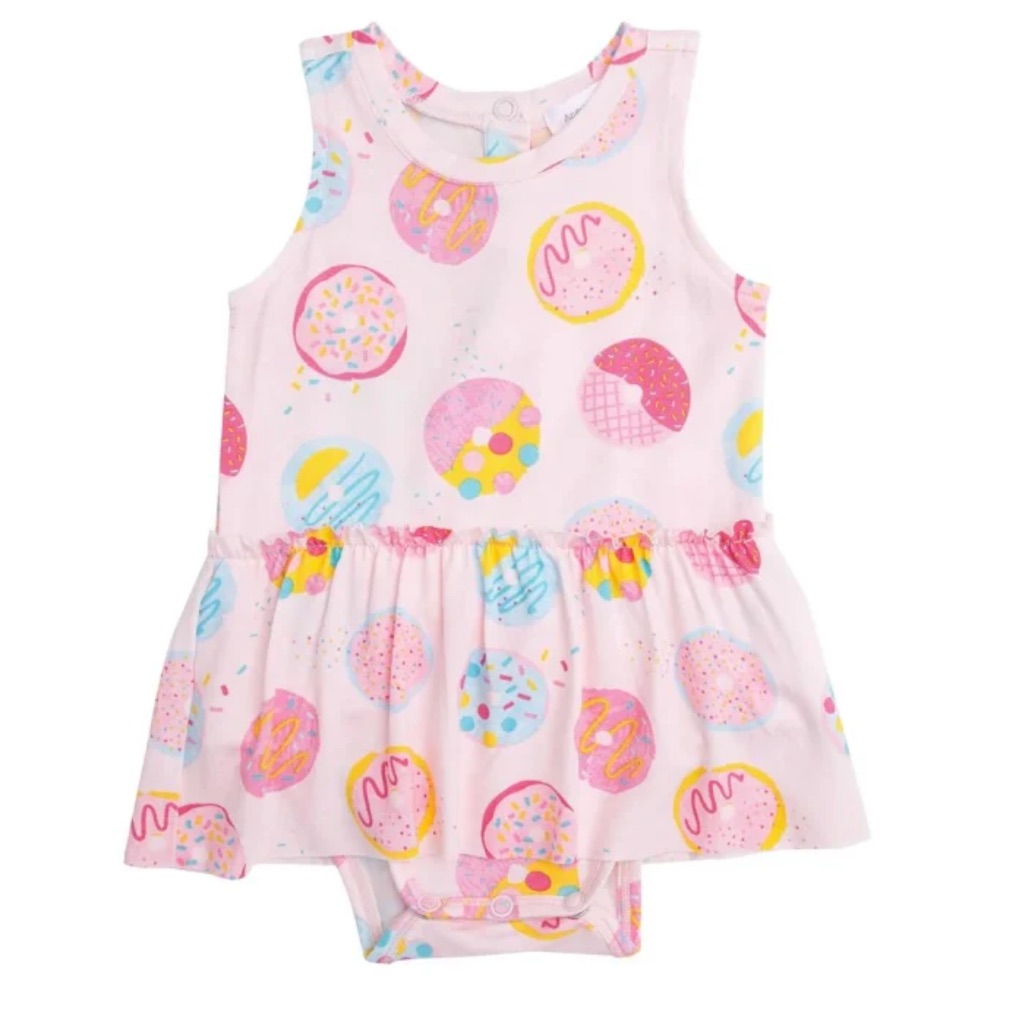 Angel Dear Bamboo Pink And Yellow Donut Print Baby Dress 3-6m